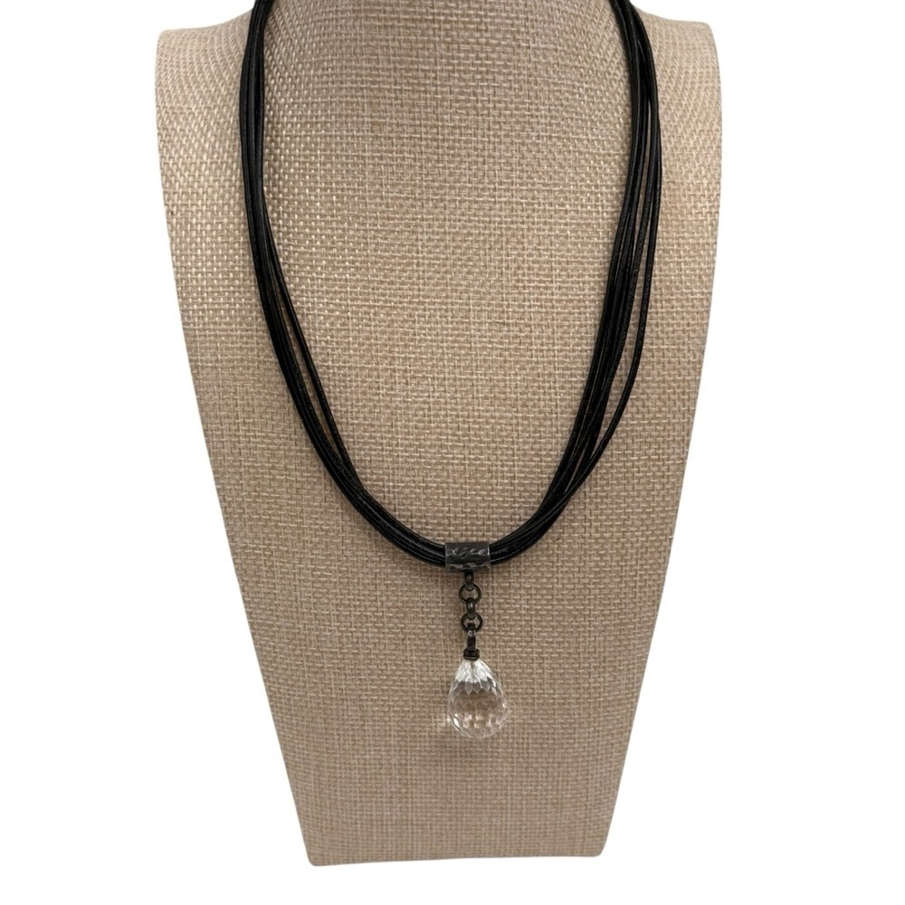 Silpada Sterling Silver Black Leather Faceted Quartz Pendant Necklace